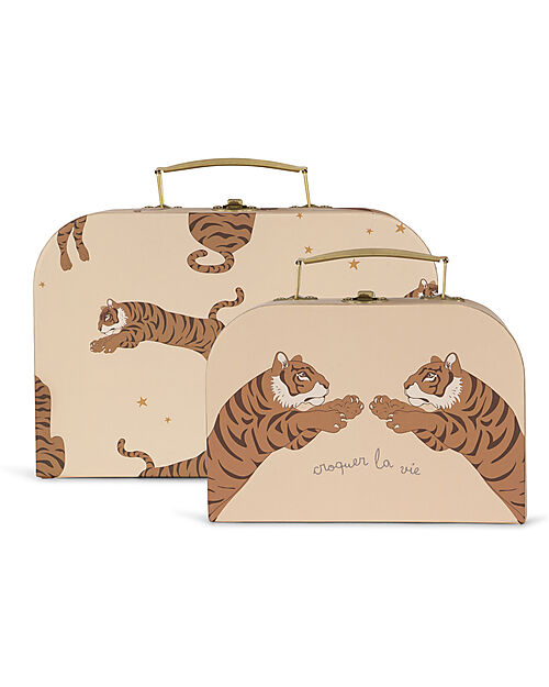 Konges Slojd Set of 2 Suitcases - Tiger - Sand - Made of Cardboard with Metal Handle Suitcases for Games