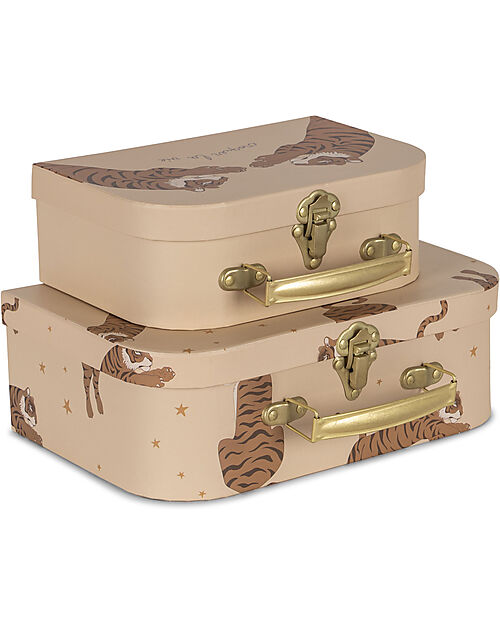 Konges Slojd Set of 2 Suitcases - Tiger - Sand - Made of Cardboard with Metal Handle Suitcases for Games