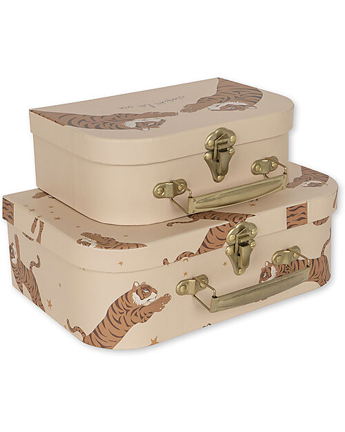 Konges Slojd Set of 2 Suitcases - Tiger - Sand - Made of Cardboard with Metal Handle Suitcases for Games