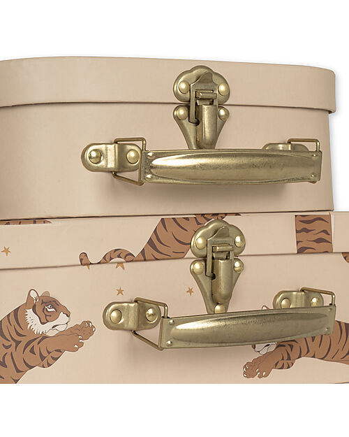 Konges Slojd Set of 2 Suitcases - Tiger - Sand - Made of Cardboard with Metal Handle Suitcases for Games