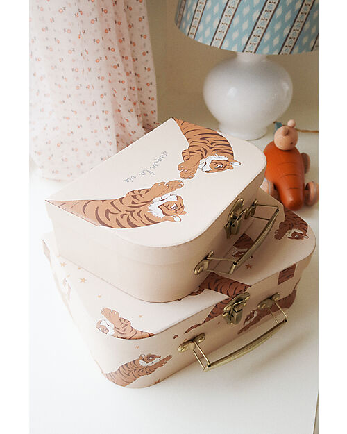 Konges Slojd Set of 2 Suitcases - Tiger - Sand - Made of Cardboard with Metal Handle Suitcases for Games