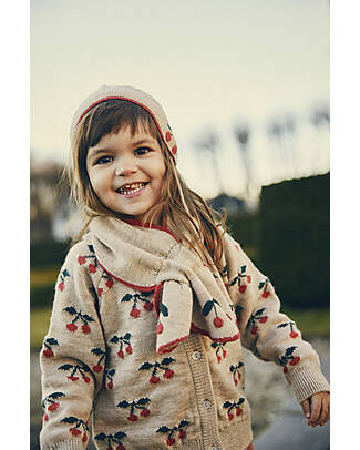 Konges Slojd Sonja Neck Warmer - Beige Melange and Cherries - 100% Merino Wool Scarves