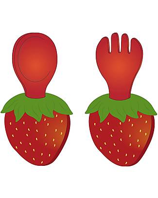 Konges Slojd Strawberry Fork and Spoon - Food Grade Silicone Cutlery