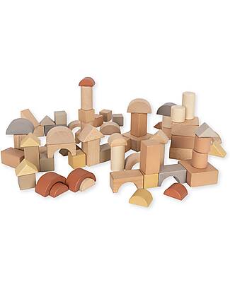 Wooden Blocks Set - 100 Pc Natural Colored Wood Building Block Toys - 100%  Real Wood, 14 Different Shapes, Great Gift for Kids or Back to School