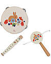Konges Slojd Wooden Music Set - Tambourine Flute and Drum Rattle - FSC Wood Musical Instruments