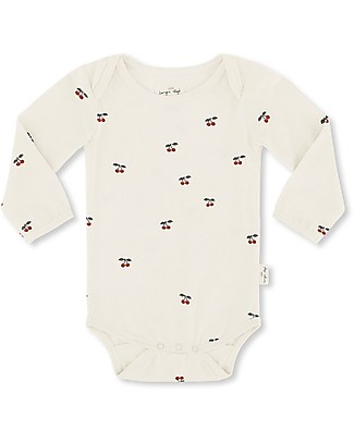 Konges Sløjd Long Sleeved Bodysuit - Cherry - Elasticated Organic Cotton Long Sleeves Bodies