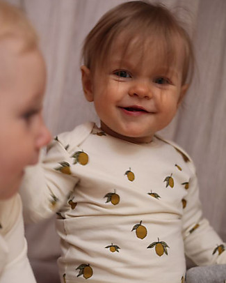 Konges Sløjd Long Sleeved Bodysuit - Lemon - Elasticated Organic Cotton Long Sleeves Bodies