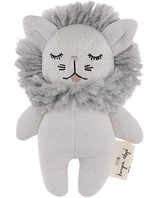 Konges Sløjd Mini Lion Knit Soft Toy with Rattle - 16 cm - 100% Organic Cotton Soft Toys