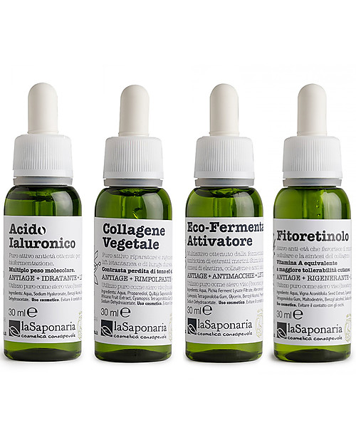 La Saponaria Attivi Puri Collection - Antiaging Set: Phyto-Retinol + Serum + Collagen + Hyaluronic Acid Face Creams