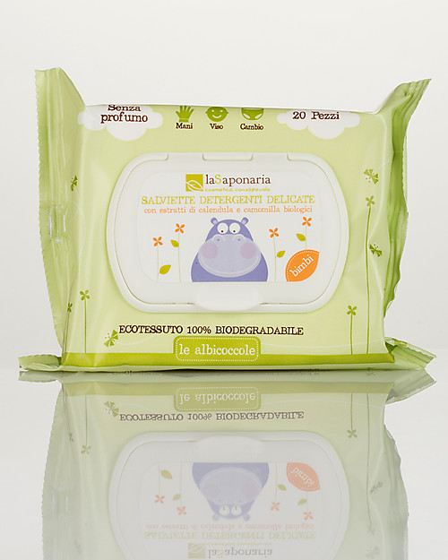 La Saponaria Delicate Wipes, 20 pieces - Fragrance-free, 100% biodegradable Baby Bath Wash and shampoo