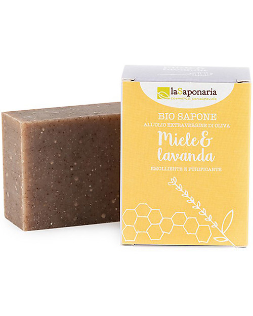La Saponaria Extra-virgin Olive Oil Soap, Honey and Lavender, 100 gr - Emollient and purifying Shampoos And Bath Wash