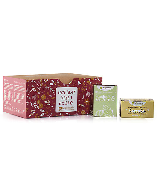 La Saponaria Holiday Vibes Box - Cuddle Solid Body Cream and Shower Soap - Almonds and Ginger Body Lotions And Oils