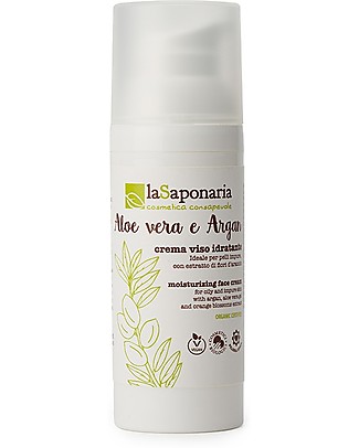 La Saponaria Hydrating Facial Cream Aloe Vera and Argan, 50 ml - Nourishes Combination and Oily Skin Face