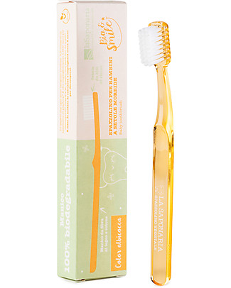 La Saponaria Kids Toothbrush in Vegetable Fiber - Apricot - 100% Biodegradable! Toothpaste and Toothbrush