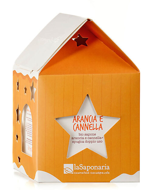 La Saponaria Lantern House Orange and Cinnamon Body Soap + Cotton and Hemp Sponge Shampoos And Bath Wash