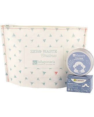 La Saponaria Pochette triangoli azzurri (Zero waste capelli Volume - Shampoo solido purificante + Wondermask Hair Volume) Hair Care