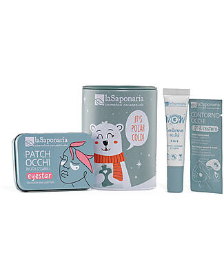 La Saponaria Polar Bear Tin Bank with Eye Patches + Wow Eye Contour + Lift&Restore Eye Contour Sample - Tin Body Lotions And Oils