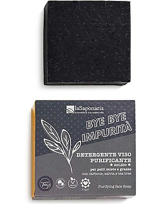 La Saponaria Solid Face Cleanser - Purifying - Bye Bye Impurities - with Sage and Tea Tree Charcoal Face Creams