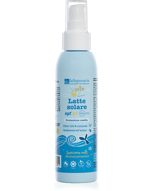 La Saponaria Sun Milk SPF20 - 125ml - Medium Protection - 100% Mineral Filters Sun Screen