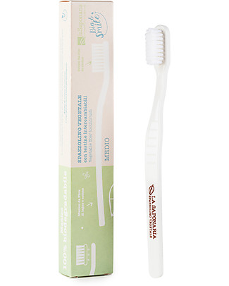 La Saponaria Toothbrush in Vegetable Fiber - Medium Bristles - Interchangeable Head Toothpaste and Toothbrush