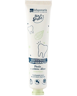 La Saponaria WonderWhite Toothpaste - Mint and Charcoal - 75 ml Toothpaste and Toothbrush