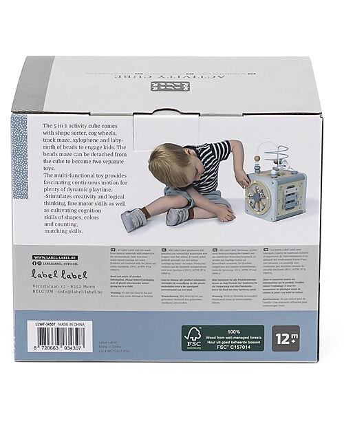 Label Label 5-in-1 Activity Cube in FSC Wood - Light Blue -12+ m Wooden Stacking Toys