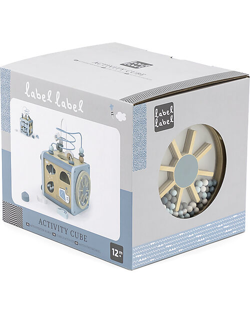 Label Label 5-in-1 Activity Cube in FSC Wood - Light Blue -12+ m Wooden Stacking Toys