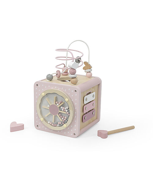 Label Label 5-in-1 Activity Cube in FSC Wood - Pink -12+ m Wooden Stacking Toys