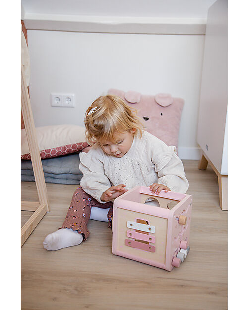 Label Label 5-in-1 Activity Cube in FSC Wood - Pink -12+ m Wooden Stacking Toys