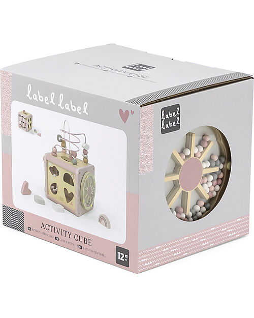 Label Label 5-in-1 Activity Cube in FSC Wood - Pink -12+ m Wooden Stacking Toys