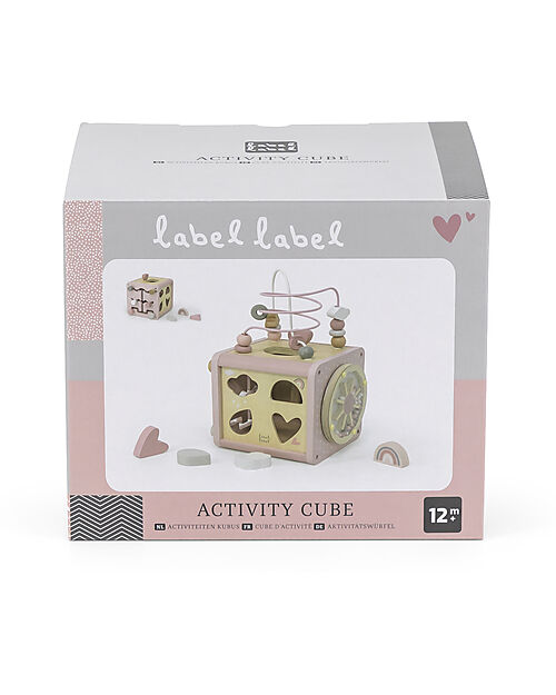 Label Label 5-in-1 Activity Cube in FSC Wood - Pink -12+ m Wooden Stacking Toys