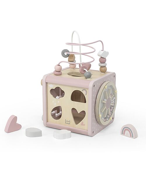 Label Label 5-in-1 Activity Cube in FSC Wood - Pink -12+ m Wooden Stacking Toys