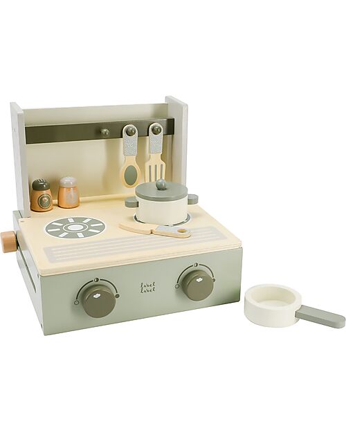 Label Label Folding Mini Kitchen in Wood - Green - FSC Certified Beech Wood Toy Kitchens