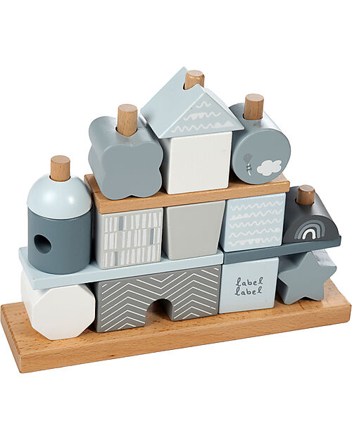 Label Label FSC Stackable Wooden Block House - Light Blue - 12+ m Wooden Stacking Toys