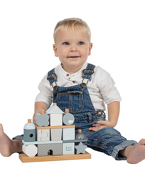 Label Label FSC Stackable Wooden Block House - Light Blue - 12+ m Wooden Stacking Toys