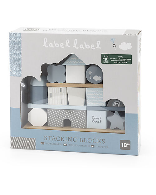 Label Label FSC Stackable Wooden Block House - Light Blue - 12+ m Wooden Stacking Toys