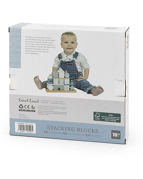 Label Label FSC Stackable Wooden Block House - Light Blue - 12+ m Wooden Stacking Toys