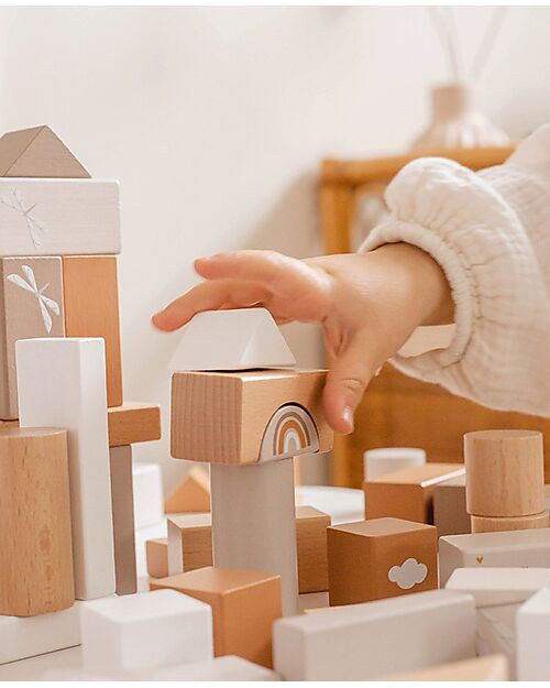 Label Label FSC Stackable Wooden Blocks - 50 Pieces - Beige - 18+ m Wooden Blocks and Construction Sets