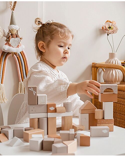Label Label FSC Stackable Wooden Blocks - 50 Pieces - Beige - 18+ m Wooden Blocks and Construction Sets