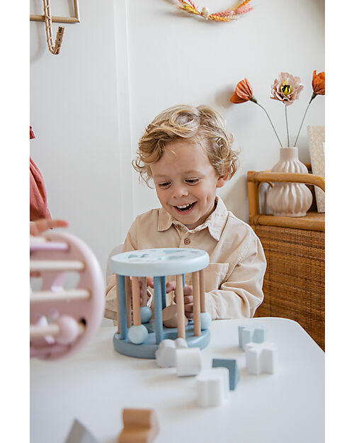 Label Label FSC Wood Interlocking Geometric Shapes Wheel - Light Blue - 12+ m Wooden Stacking Toys