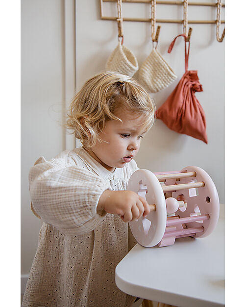 Label Label FSC Wood Interlocking Geometric Shapes Wheel - Pink - 12+ m Wooden Stacking Toys