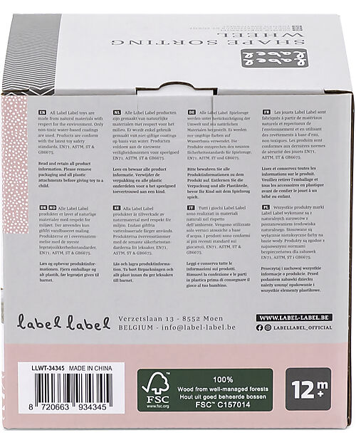 Label Label FSC Wood Interlocking Geometric Shapes Wheel - Pink - 12+ m Wooden Stacking Toys