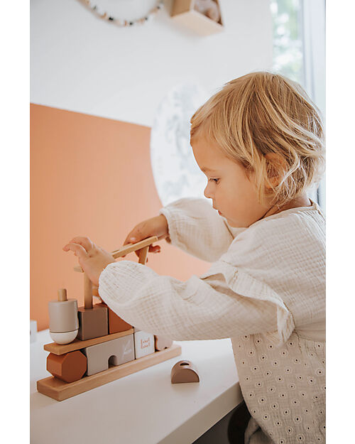 Label Label FSC Wooden Stackable Block House - Beige - 12+ m Wooden Stacking Toys