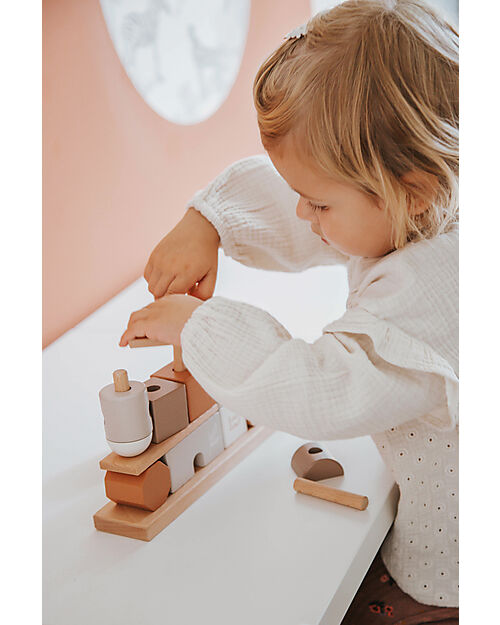 Label Label FSC Wooden Stackable Block House - Beige - 12+ m Wooden Stacking Toys