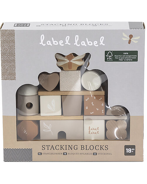 Label Label FSC Wooden Stackable Block House - Beige - 12+ m Wooden Stacking Toys