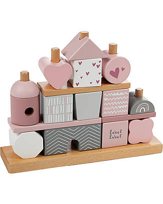 Label Label FSC Wooden Stackable Block House - Pink - 12+ m Wooden Stacking Toys