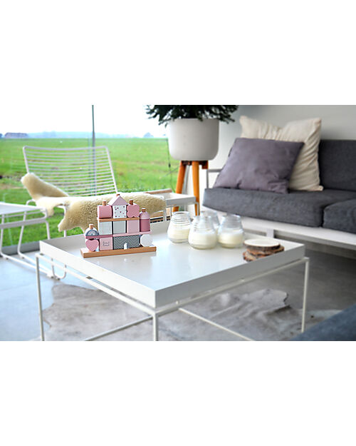 Label Label FSC Wooden Stackable Block House - Pink - 12+ m Wooden Stacking Toys