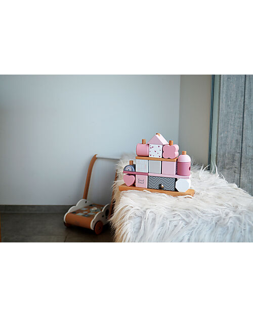 Label Label FSC Wooden Stackable Block House - Pink - 12+ m Wooden Stacking Toys