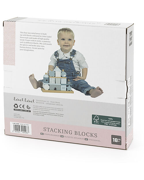 Label Label FSC Wooden Stackable Block House - Pink - 12+ m Wooden Stacking Toys