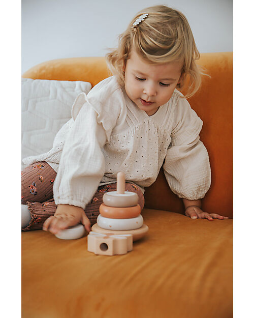 Label Label FSC Wooden Stackable Ring Tower - Beige - 12+ m Wooden Stacking Toys